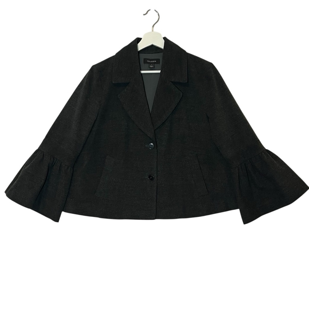 Halogen Black Women's Blazer Jacket Small Size Gray Pockets Flared Sleeves Lined